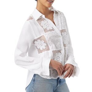 Sam Edelman Women's Wanda Crochet Button Down Top in White Sz M